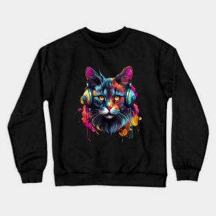 Urban Purr: Graffiti Cat Vibing in Headphones Crewneck Sweatshirt